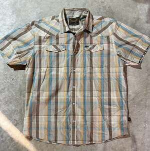 Howler Brothers Gaucho Snap Shirt Short Sleeve Plaid Western Pearl Snap Size XL